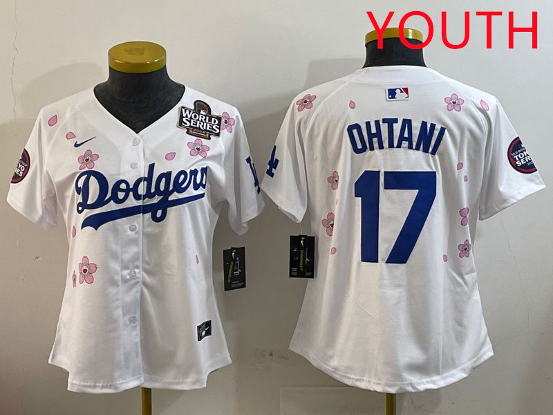 Youth Los Angeles Dodgers #17 Ohtani White Sakura Edition 2025 Nike MLB Jersey style 2->youth mlb jersey->Youth Jersey
